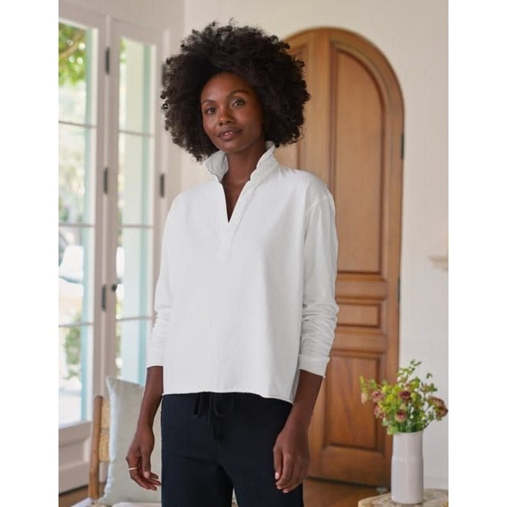 Frank & Eileen Patrick Popover Henley L Vintage Jersey White Cotton Minimalist